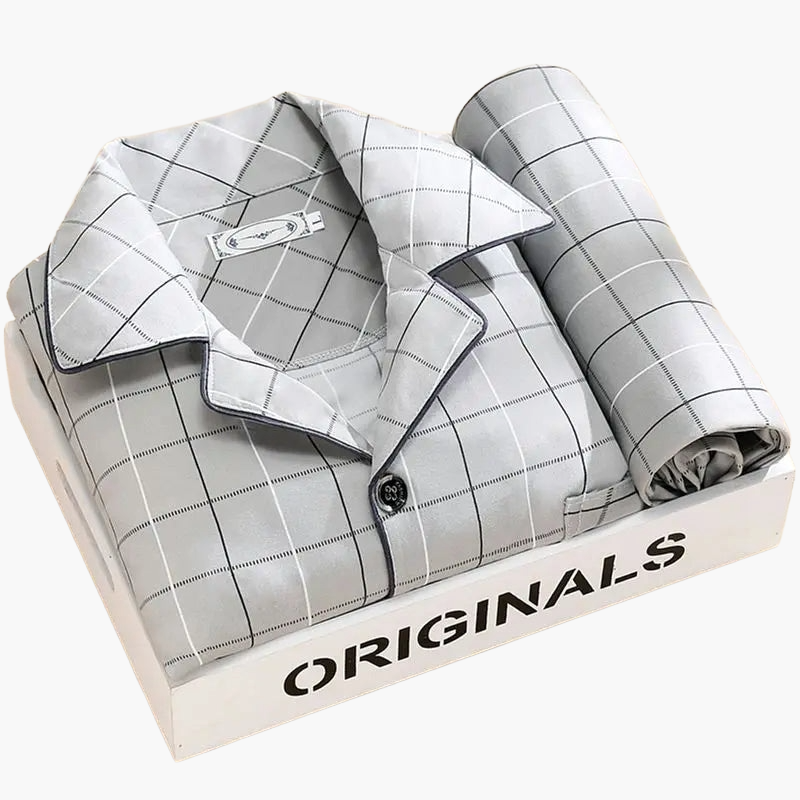 Herren Pyjama Set – Klassischer Schlafanzug mit Weizenmuster, Komfort-Loungewear