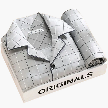 Herren Pyjama Set – Klassischer Schlafanzug mit Weizenmuster, Komfort-Loungewear