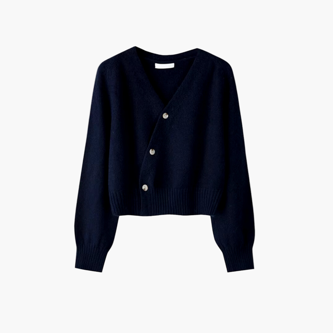 Damen Cardigan mit V-Ausschnitt und schrägem Knopf – Modischer Strick für Alltag und Büro