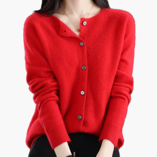 Damen Strickjacke mit Rundhalsausschnitt – Klassischer Cardigan für Alltag und Büro