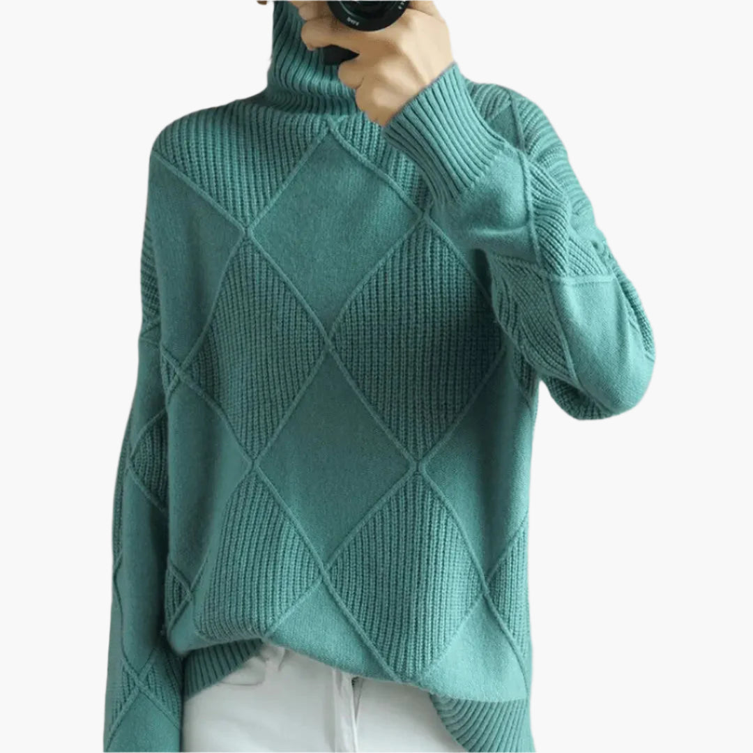 Damen Strickpullover im Rauten-Design – Modischer Rollkragen für Alltag und Büro
