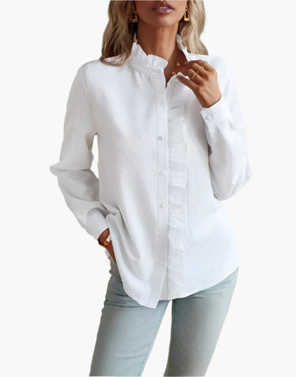 Damen Bluse mit Rüschenkragen – Elegante Freizeit- und Bürobluse, Modernes Design, Vielseitig kombinierbar