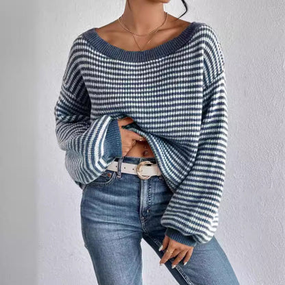 Natalie – Schulterausschnitt Pullover mit Kontrastfarben