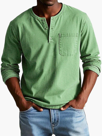 Herren Henley Langarmshirt Vintage Stil – Freizeit & Alltag, Klassischer Look