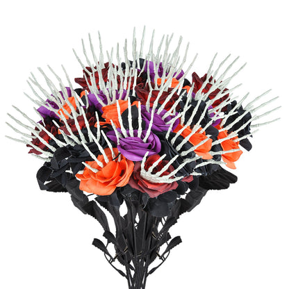 Halloween Deko Kunstblumen mit Skelett-Hand – Gruselige Rosen für Party & Spukhaus