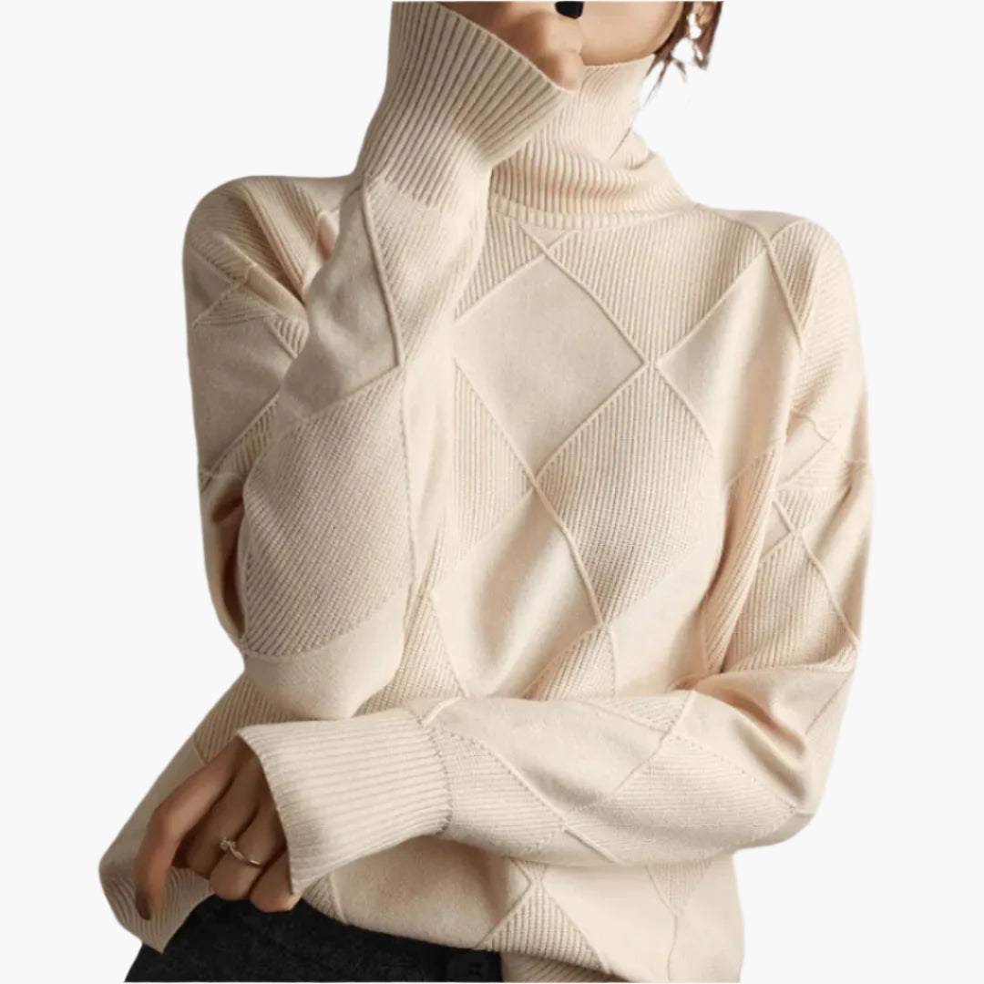 Damen Strickpullover im Rauten-Design – Modischer Rollkragen für Alltag und Büro
