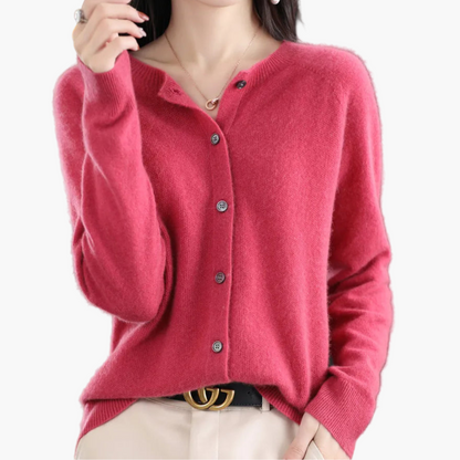 Damen Strickjacke mit Rundhalsausschnitt – Klassischer Cardigan für Alltag und Büro