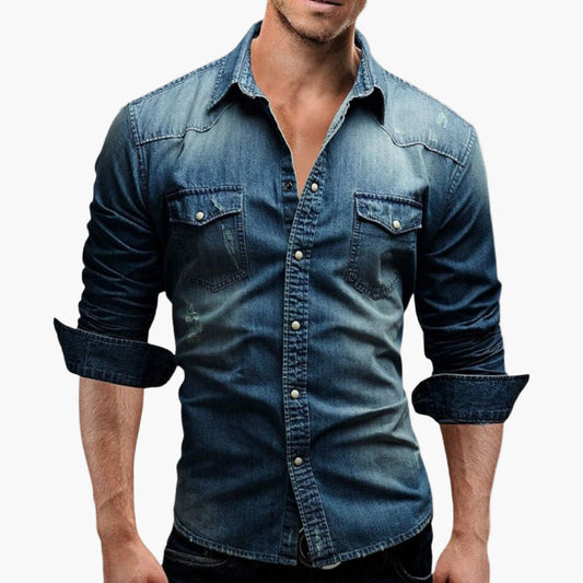 Herren Jeanshemd im Western-Stil mit Druckknöpfen – Klassisches Freizeitshirt für stilbewusste Männer