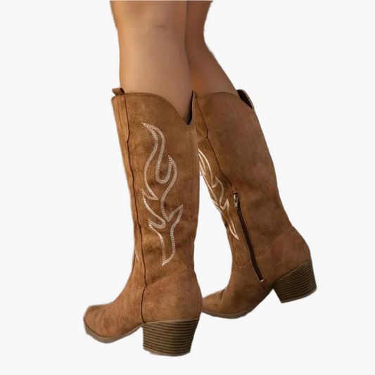 Damen Kniehohe Cowboystiefel Westernstil mit Absatz und Reißverschluss – Vintage Modetrend
