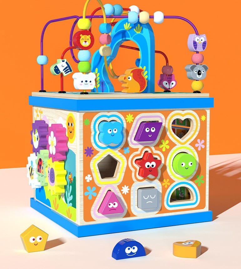 Kinder Multifunktionales Motorikspielzeug Lernwürfel mit Alphabet und Formen – Pädagogisches Activity-Center