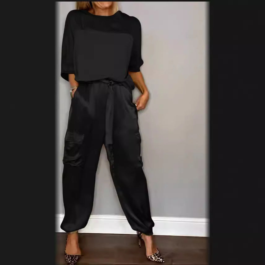 Kimberley – Satin Damen Zweiteiler mit kurzen Ärmeln