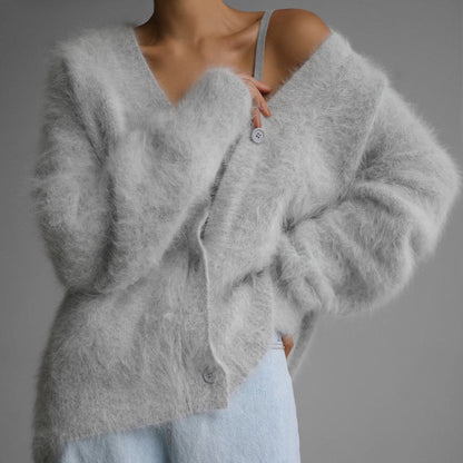 Mandy – Lockere Damen-Strickjacke mit V-Ausschnitt