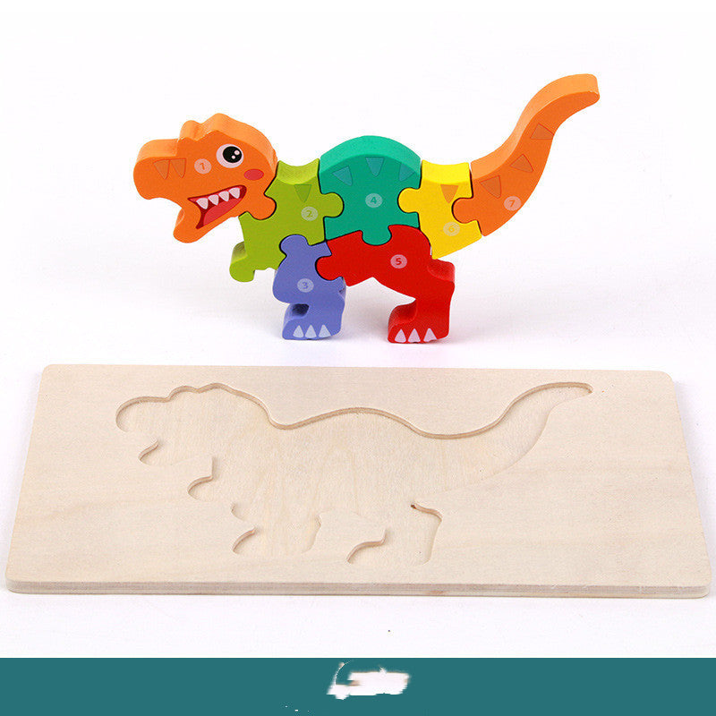 Kinder 3D Dinosaurier Holzpuzzle Lernspielzeug – Pädagogisches Steckspiel für Jungen und Mädchen, Vorschule