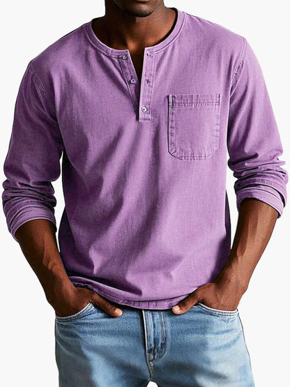 Herren Henley Langarmshirt Vintage Stil – Freizeit & Alltag, Klassischer Look