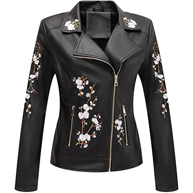 Christine – Blumenstickerei Damen Lederjacke