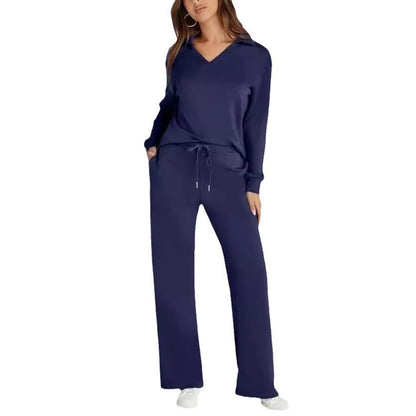 Megan – Lockeres V-Ausschnitt-Set mit Kordelzug und elastischer Taille