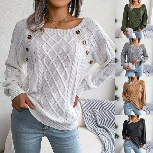 Alison – Strickpullover mit Knopfdesign und Viereckkragen