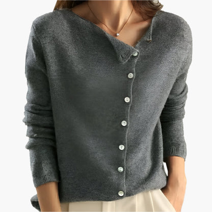 Damen Strick-Cardigan mit asymmetrischer Knopfleiste – Eleganter Freizeit- und Business-Look