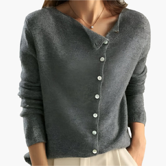 Damen Strick-Cardigan mit asymmetrischer Knopfleiste – Eleganter Freizeit- und Business-Look