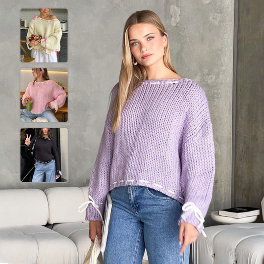 Katy – Y2K Pullover mit Schleife und langen Ärmeln