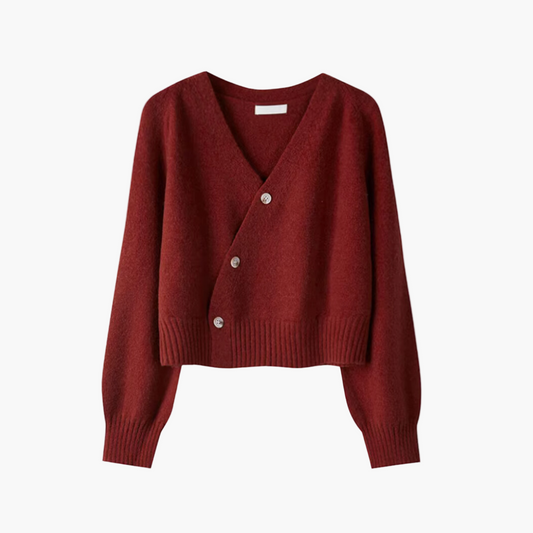 Damen Cardigan mit V-Ausschnitt und schrägem Knopf – Modischer Strick für Alltag und Büro