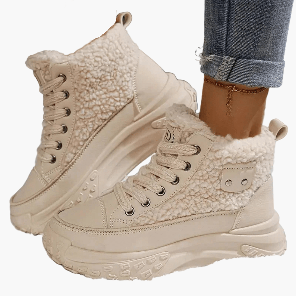 Damen Winter Sneaker Stiefeletten – Modische High Top Schuhe mit Warmfutter und Plateau-Sohle