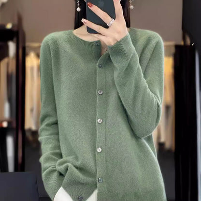 Margaret – Damen Cardigan aus Merinowolle mit O-Ausschnitt