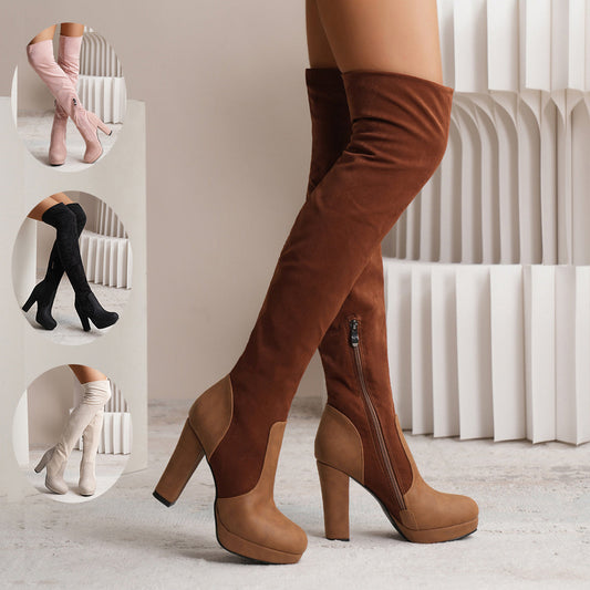 Barbara – Damen Stiefel mit elastischem Wildleder und hohem Blockabsatz