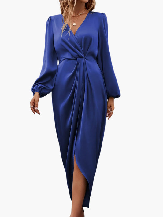 Damen Elegantes Wickelkleid mit Falten, Formell, Festlich, Abendmode