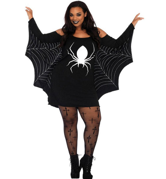 Halloween Damen Kostüm Kleid mit Spinne und Spinnennetz – Perfekt für Halloween-Partys