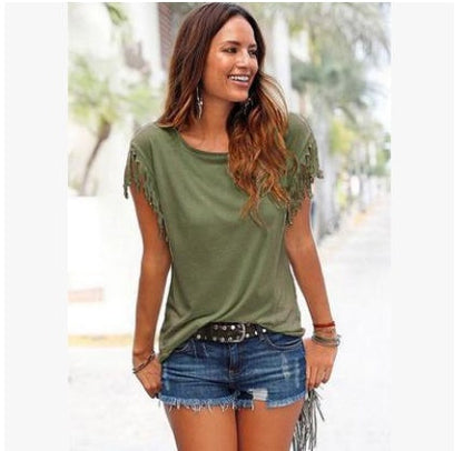 Amy – Damen-T-Shirt mit Rundhals und Quasten