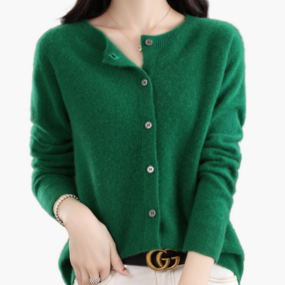 Damen Strickjacke mit Rundhalsausschnitt – Klassischer Cardigan für Alltag und Büro