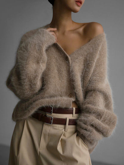 Mandy – Lockere Damen-Strickjacke mit V-Ausschnitt