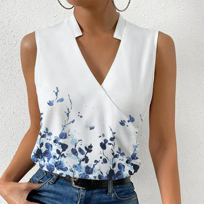 Melanie – Ärmelloses Damen T-Shirt mit V-Ausschnitt und Sommer Print