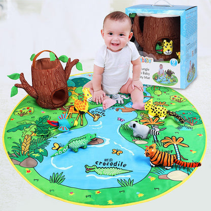 Unisex Baby Spielmatte Jungle – Weiche Krabbeldecke mit Tiermotiven und Spielzeug, Fördert Entwicklung und Sensorik