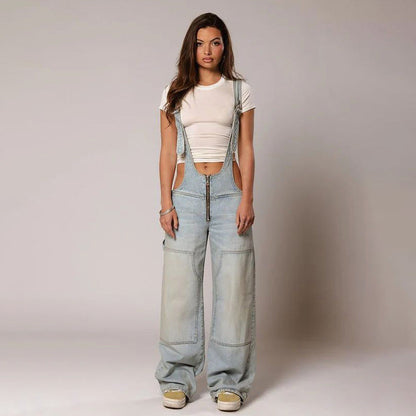 Karen – Weite Damen-Jeans-Latzhose mit Taschen