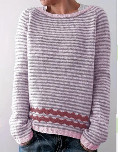 Catherine – Rundhals Mehrfarbiger Lässiger Strickpullover für Damen