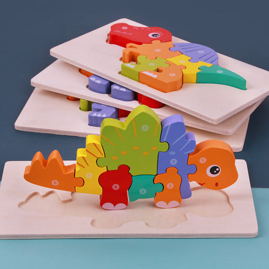 Kinder 3D Dinosaurier Holzpuzzle Lernspielzeug – Pädagogisches Steckspiel für Jungen und Mädchen, Vorschule