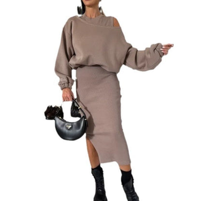 Judith – Langer Rock mit Off-Shoulder Pullover und Fledermausärmeln