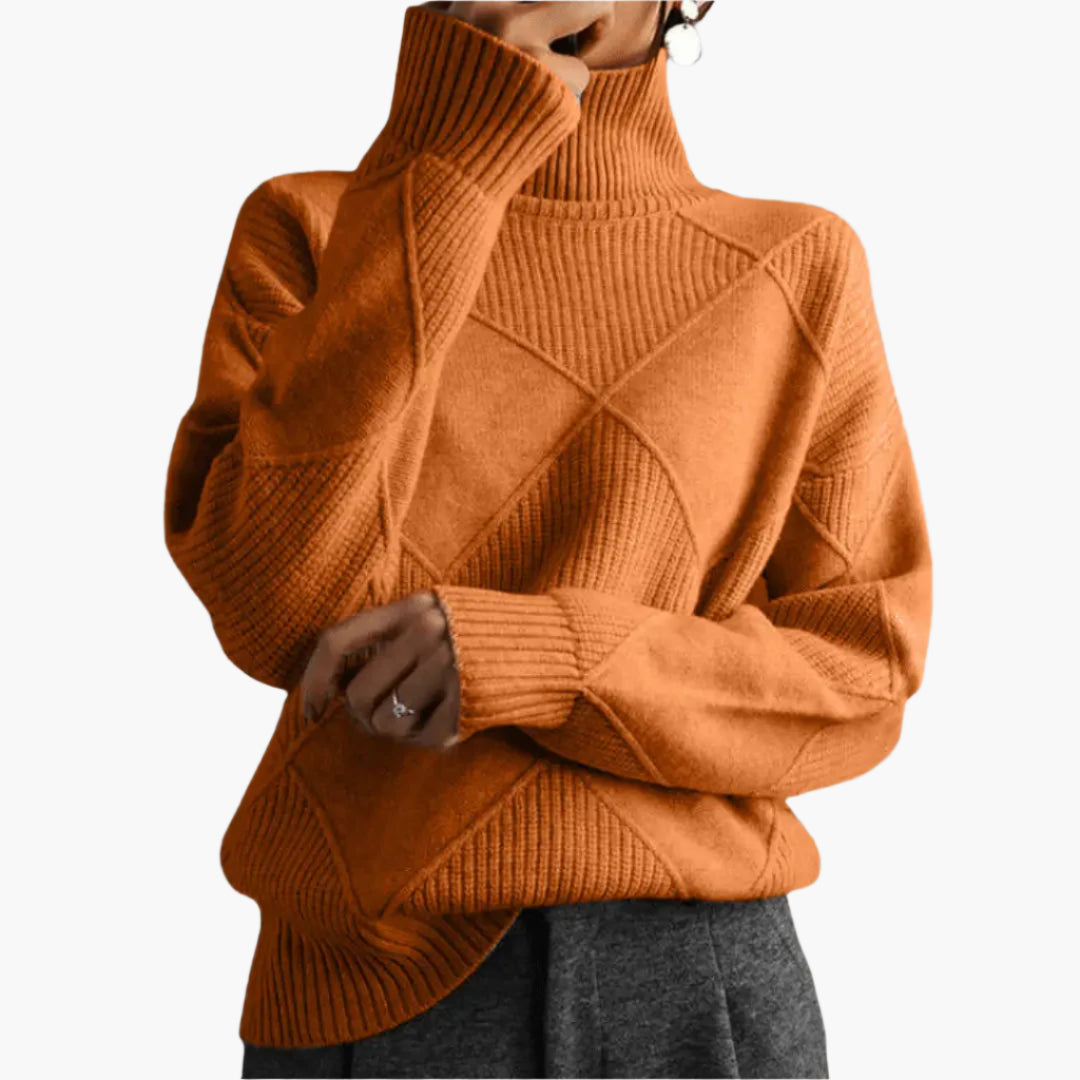 Damen Strickpullover im Rauten-Design – Modischer Rollkragen für Alltag und Büro