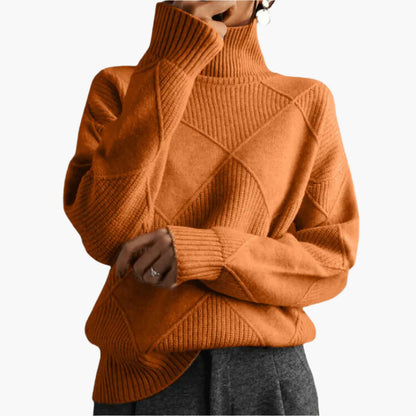 Damen Strickpullover im Rauten-Design – Modischer Rollkragen für Alltag und Büro