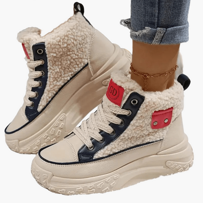 Damen Winter Sneaker Stiefeletten – Modische High Top Schuhe mit Warmfutter und Plateau-Sohle