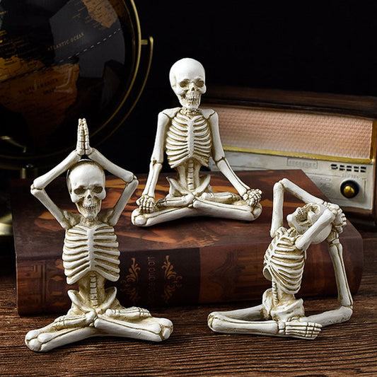 Halloween Dekofigur Skelett Yoga Set – Lustige Figuren für gruselige Halloween-Atmosphäre und Partydeko