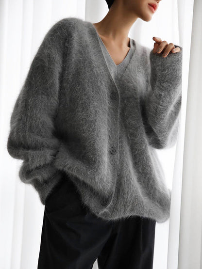 Mandy – Lockere Damen-Strickjacke mit V-Ausschnitt