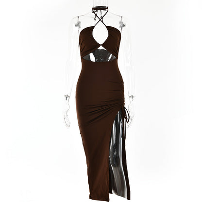 Laura – Sexy Neckholder Kleid mit Spitze und Schlitz im Y2K-Stil