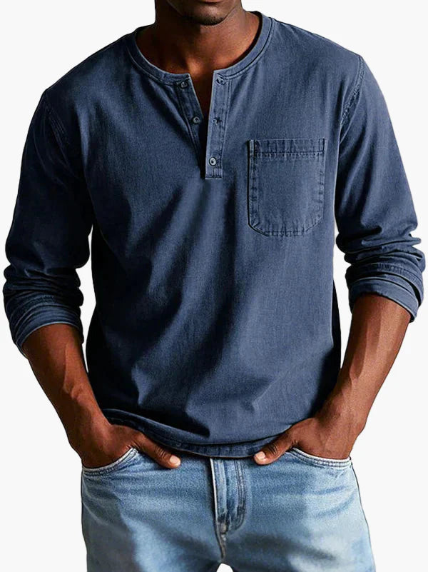Herren Henley Langarmshirt Vintage Stil – Freizeit & Alltag, Klassischer Look