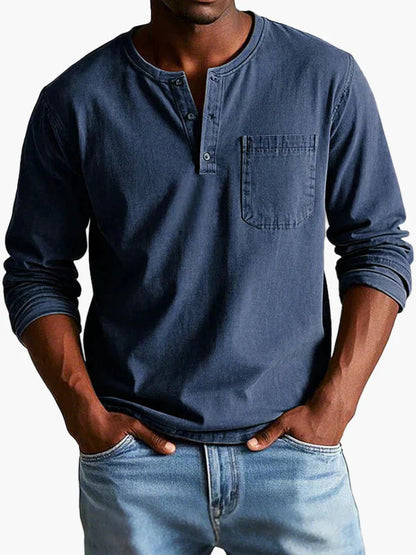 Herren Henley Langarmshirt Vintage Stil – Freizeit & Alltag, Klassischer Look