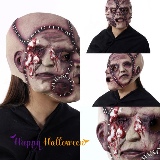 Halloween Horrormaske Drei-Seiten-Gesicht für Erwachsene – Gruselige Verkleidung für Kostümpartys & Deko