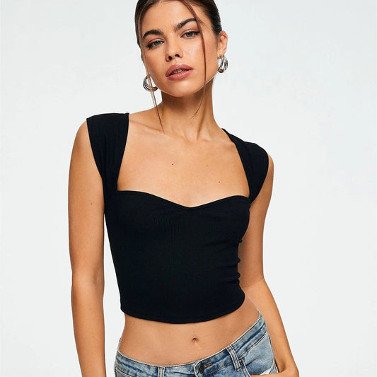 Tamara – Geripptes ärmelloses Crop Top mit Sweetheart-Ausschnitt