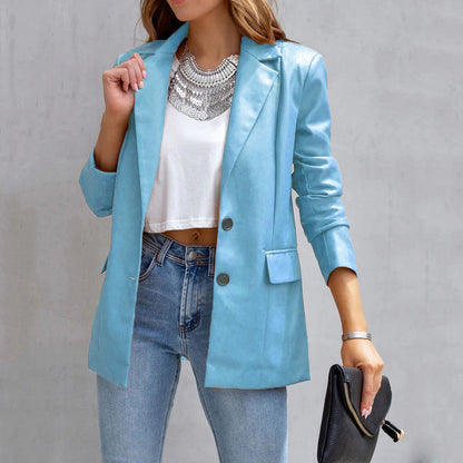 Ann – Langer Damen-PU-Cardigan mit Knöpfen
